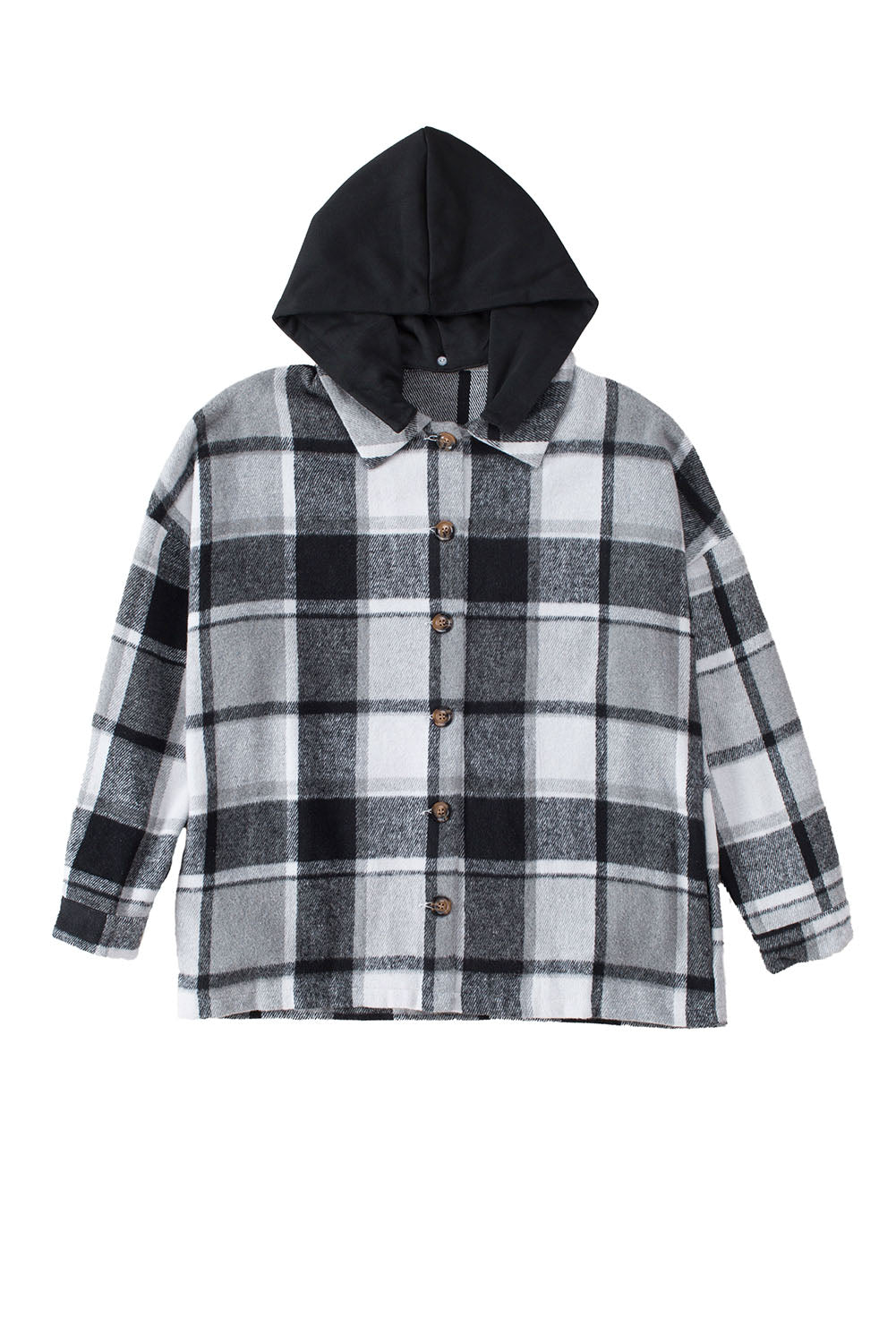 Red Plaid Button Front Hooded Shacket