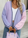 Contrast Open Front Long Sleeve Cardigan - Cocoa Yacht Club