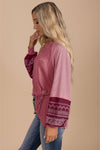 Brown Contrast Print Striped Raglan Long Sleeve Loose Top