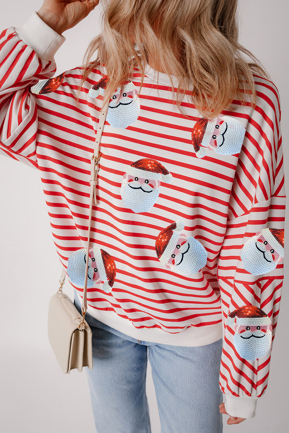 Orange Stripe Santa Claus Sequins Loose Fitting Sweatshirt