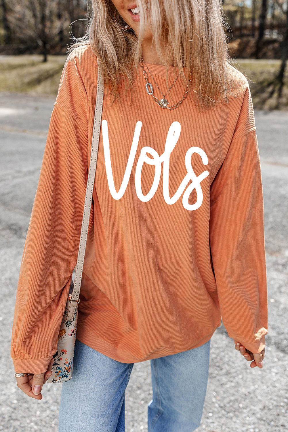 Orange Vols Letter Graphic Crinkle Ribbed Oversized Sweatshirt