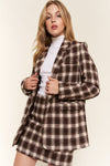 And The Why Full Size Plaid Brushed One Button Blazer - Cocoa Yacht Club