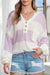 Pink Striped Long Sleeve Henley Knit Sweater with Slits