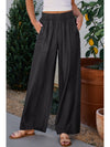 Black Side Pockets Frilled Smocked High Waist Wide Leg Jeans