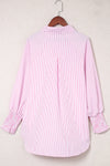 Pink Striped Pocket Button Up Plus Size Shirt