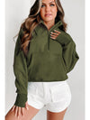 Parchment Quarter Zip Stand Neck Kangaroo Pocket Sweatshirt