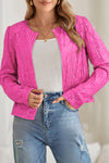 Bright Pink Sequin Round Neck Short Casual Jacket