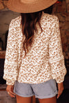 Blue Floral Print Lace Detail Puff Sleeve Shirt
