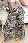 Khaki Leopard Drawstring Wide Leg Cropped Pants
