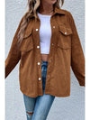 Brown Textured Flap Pocket Drop Shoulder Shacket