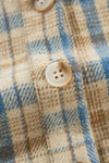 Drawstring Plaid Button Up Hooded Shacket - Cocoa Yacht Club