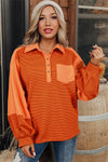 Orange Exposed Seam Puff Sleeve Henley Sweatshirt