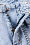 Beau Blue Acid Washed Contrast Hem Pocketed Cropped Jeans