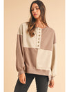 Parchment Colorblock Henley High Low Loose Sweatshirt