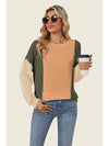 Double Take Texture Contrast Round Neck Long Sleeve T-Shirt