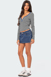 Black Stripe Contrast Trim Long Sleeve Henley Top