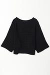 Black Ribbed Knit 3/4 Sleeve Dolman Sweater