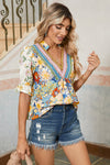 Multicolour Half Sleeve Boho Floral Pop of Color Neckline Blouse
