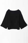 Black Ribbed Knit 3/4 Sleeve Dolman Sweater