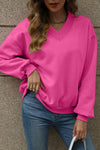 Sachet Pink Solid Colour V-Neck Loose Fit Sweatshirt