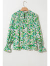 Frill Printed Mock Neck Flounce Sleeve Blouse