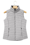 Silvery Plush Collared Quilted Zipped Puffer Vest