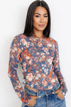 Black Allover Floral Print Mesh Long Sleeve Top