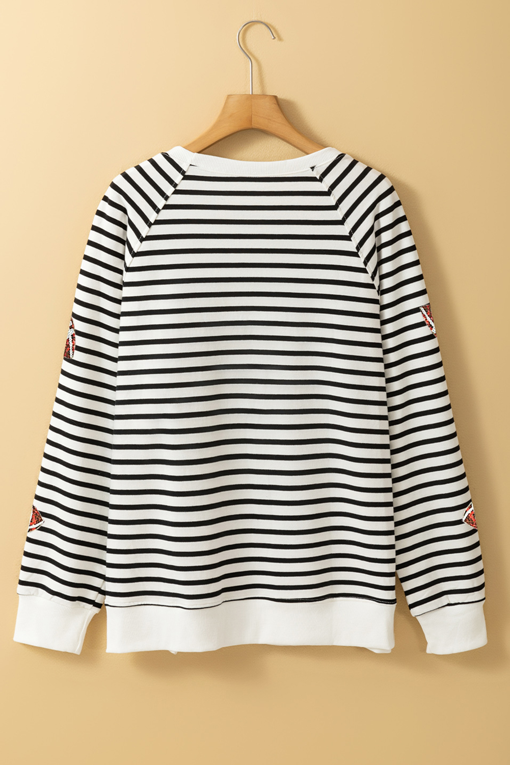 Black Stripe Sequin Rugby Football Side Slits Oversized Sweatshirt