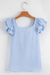 Gossamer Pink Textured Bow Frilled Ruffle Sleeve Blouse