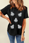 White Halloween Playful Ghost Patched Cotton Blend T Shirt