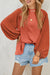 Russet Orange Swiss Dot Balloon Sleeve Patchwork Crinkle Blouse
