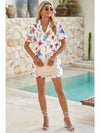 Multicolour Butterfly Print Button-up Shirt & Shorts Pajama Set