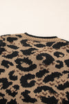 Brown Leopard Print Bow Tie Knit Cardigan