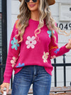 Angel Wings Flower Round Neck Long Sleeve Sweater - Cocoa Yacht Club