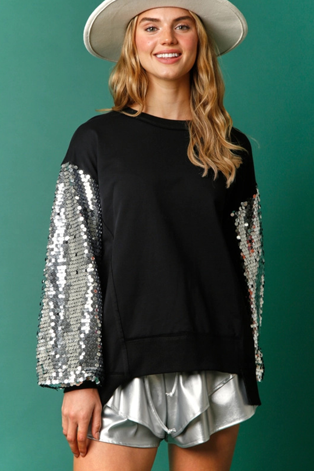 Fiery Red Christmas Sequin Lantern Sleeve Sweatshirt