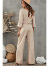 Apricot Boat Neck Knot Wide Leg Jumpsuit