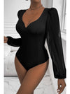 Black V Neck Long Sleeve Bodysuit