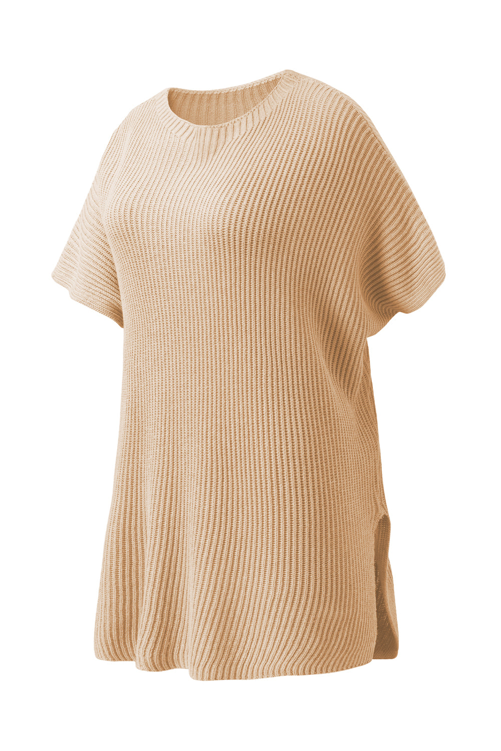 Apricot Side Slit Short Sleeve Oversized Sweater