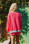 Red Striped Drop Shoulder Baggy Pullover and Shorts Casual Set
