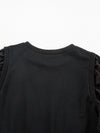 Black Eyelet Embroidered Patchwork Sleeve Ribbed Sweatshirt