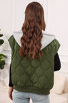 Black Quilted Drawstring Hooded Zip Up Puffer Vest