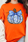 Orange Floral Pumpkin Bow Print Thanksgiving T Shirt