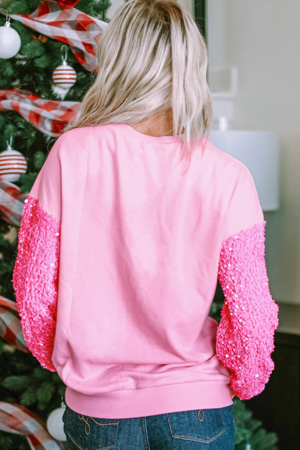 Pink Sequin Nutcracker Graphic Patchwork Sweatshirt