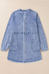 Raw Hem Button Down Long Sleeve Denim Dress