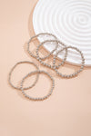 Silvery 5pcs Solid Color Beaded Bracelet Set