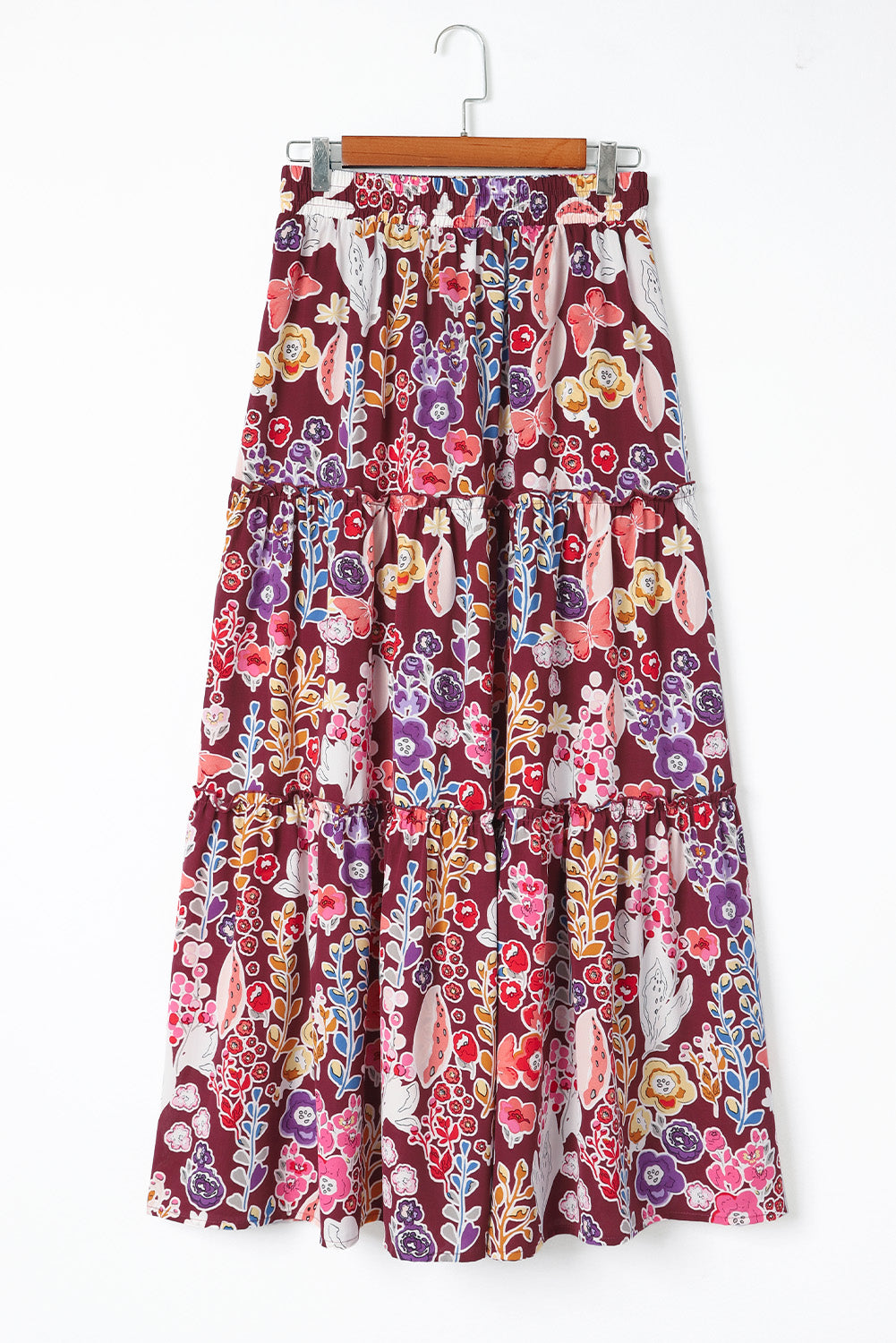 Multicolor Boho Floral Print High Waist Maxi Skirt