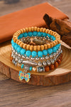 Silvery Boho Butterfly Pendant Beaded Bracelet Set