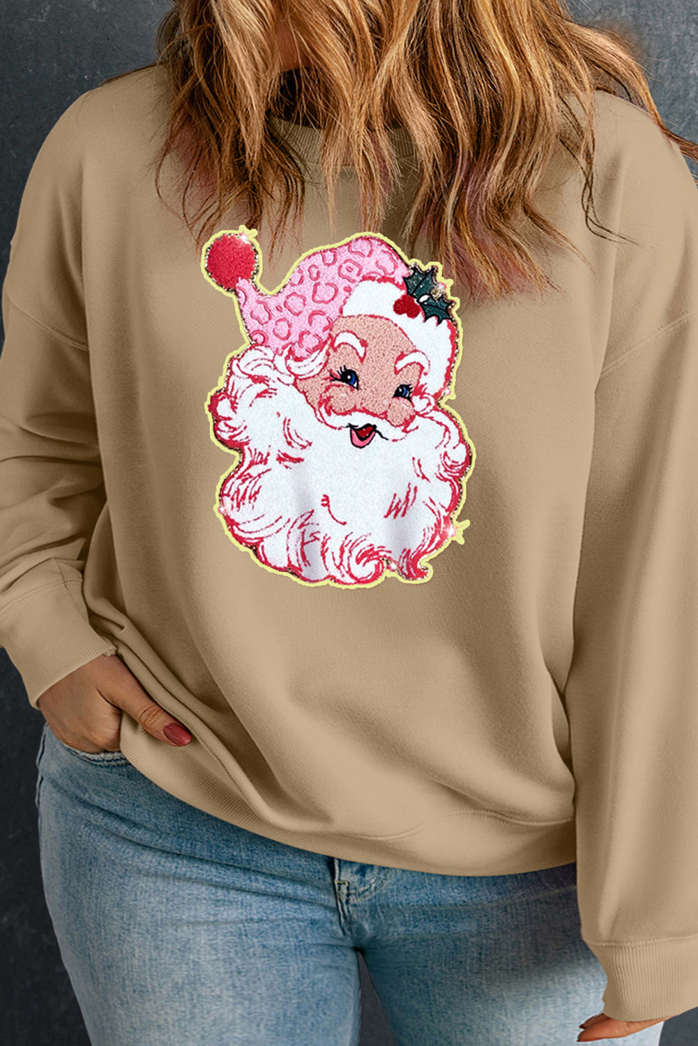 Black Santa Claus Graphic Drop Shoulder Plus Size Sweatshirt