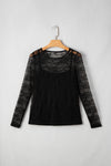 Black Lace Crochet Slim Fit Long Sleeve Top
