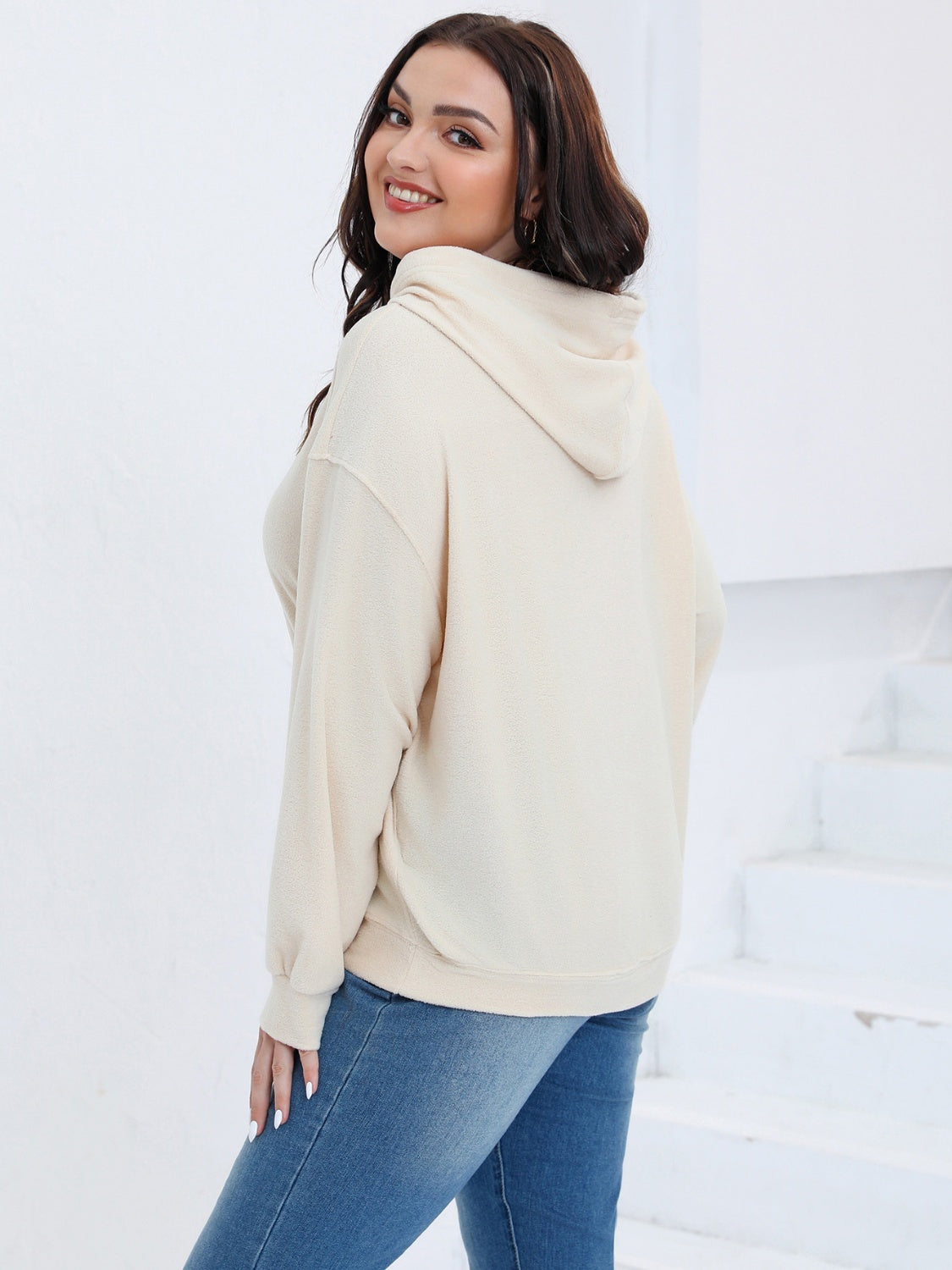 Plus Size Drawstring Kangaroo Pocket Hoodie